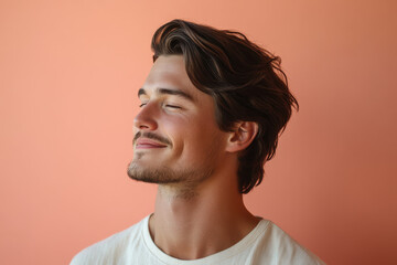 Obraz premium A close up of a man's face with his eyes closed