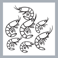 Black Shrimp Vector Silhouette , set of shrimp illustration. hand drawn black and white shrimp line art illustration, Shrimp icon vector art silhouette