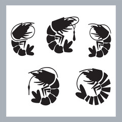 Black Shrimp Vector Silhouette , set of shrimp illustration. hand drawn black and white shrimp line art illustration, Shrimp icon vector art silhouette