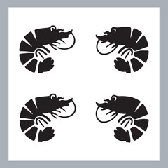 Black Shrimp Vector Silhouette , set of shrimp illustration. hand drawn black and white shrimp line art illustration, Shrimp icon vector art silhouette
