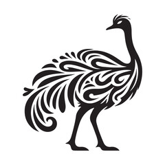 Ostrich silhouette vector illustration, Ostrich emu bird vector illustration on a white background