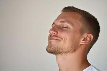 Obraz premium A close up of a man's face with his eyes closed