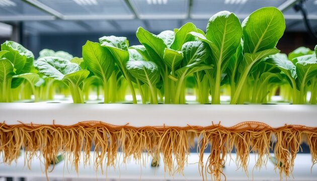 hydroponic system with exposed roots showcasing healthy growth and nutrient uptake spinach plants thriving