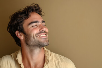 Obraz premium A close up of a man's face with his eyes closed