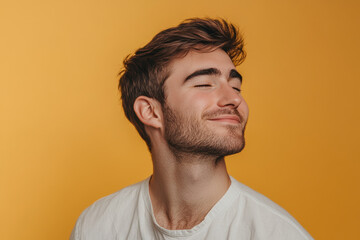 Obraz premium A close up of a man's face with his eyes closed