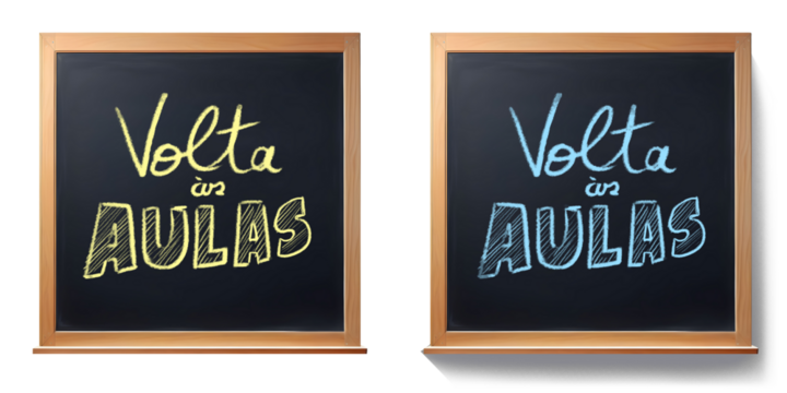 Quadro negro escolar de Volta às Aulas escrito com giz em fundo transparente sem fundo