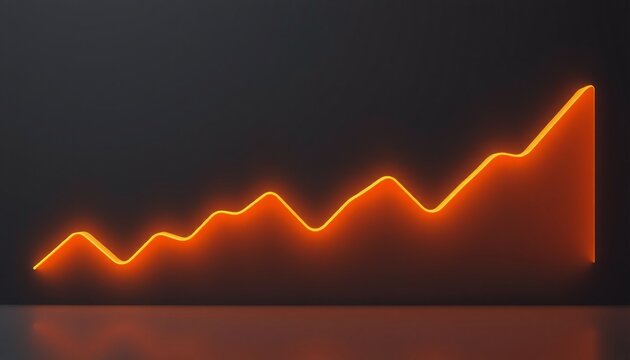 3d line graph with pronounced upward trend glowing orange segments on dark minimalist background rising segments showing consistent growth modern financial theme high-resolu
