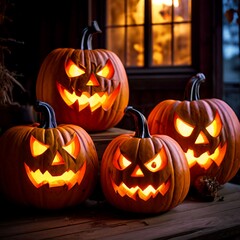 Jack-o'-Lanterns on a Porch
