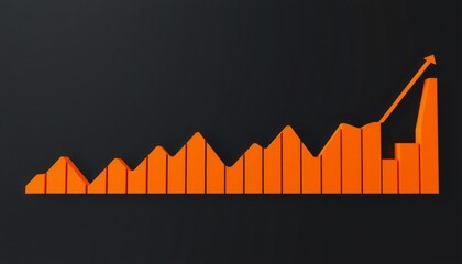 modern 3d line graph with sharp orange segments on a dark black canvas each segment rising to depict consistent financial growth in a clean high-definition format