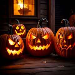 Jack-o'-Lanterns on a Porch