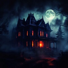 Spooky Haunted House at Night