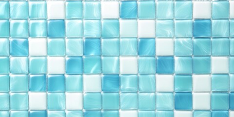 Fototapeta premium A stunning ocean mosaic created in tranquil shades of blue, featuring a captivating blend of ceramic tiles that beautifully evoke the serene and mesmerizing beauty of water in various artistic forms