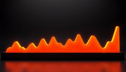 Modern 3D line graph with each segment higher than the last bathed in a vibrant orange light contrasted with a sleek black background for a striking contemporary look