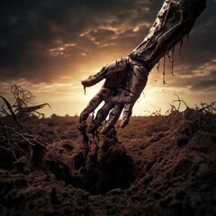 Zombie Hand Emerging from the Ground
