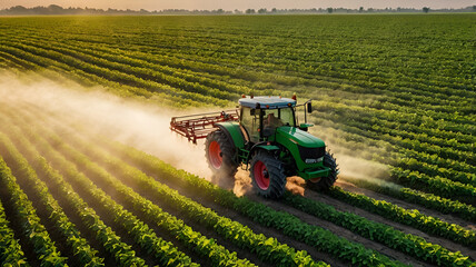 Fototapeta premium Tractor working in field of wheat 