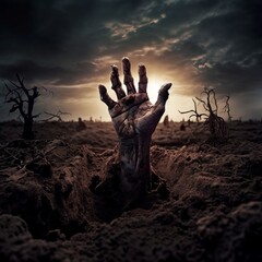 Zombie Hand Emerging from the Ground