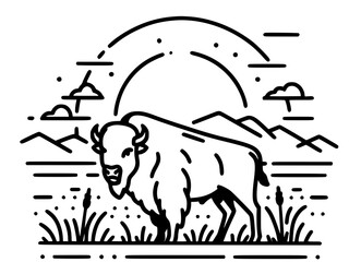 Bull on a farm in the mountains, Byson on a farm in the mountains, 