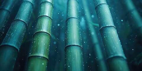 Close-up of Wet Bamboo Stalks with Water Droplets