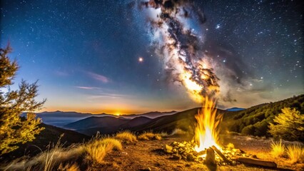 Fototapeta premium Campfire Under a Starry Sky with the Milky Way