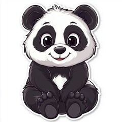 Obraz premium Adorable sitting cartoon panda sticker with a friendly smile 