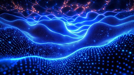 Abstract search engine concept, digital neural network, data flow visualization, electric blue glow, high-tech, ultra-modern aesthetic