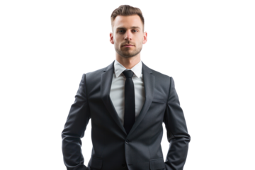 Businessman in sharp suit isolated on white background.