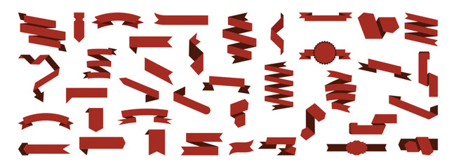 Collection of red color ribbon illustrations with a flat design.