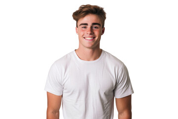 Fototapeta premium Handsome young man in a relaxed pose with a friendly smile on a white background.