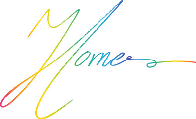 gradient color, HOME text. Vector welcome home word. Typography cozy design for print to poster, banner, welcome doormat, card for your sweet home. Calligraphic quote Vector illustration