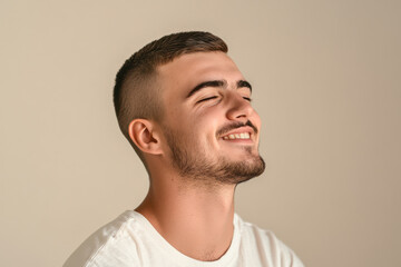 Obraz premium A close up of a man's face with his eyes closed