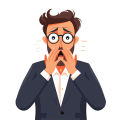 Shocked man in corporate attire, holding his head