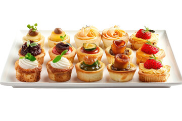 Selected delicious canapes, isolated on white background.