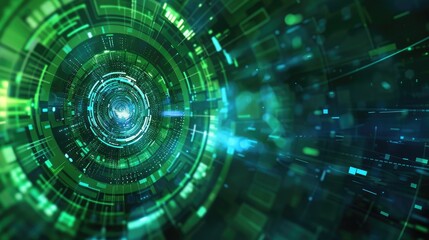 Obraz premium Abstract Green and Blue Technology Tunnel