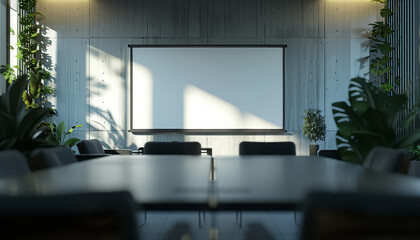 A large white board is on the wall of a room with a green plant in front of it