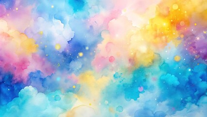 Soft, dreamy watercolor blotches in calming shades of blue, pink, and yellow blend together to create a serene, abstract background with a whimsical feel.