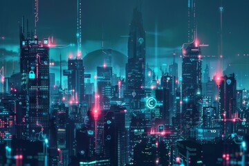 Fototapeta premium Futuristic Cityscape with Digital Connectivity