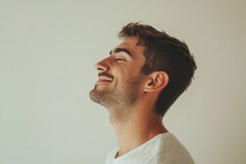 Fototapeta premium A close up of a man's face with his eyes closed