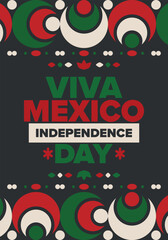 Viva Mexico. Mexican Independence Day. Happy holiday. Celebrate annual in September 16. Freedom day. Patriotic mexican design. Poster, card, banner, template, background. Vector illustration