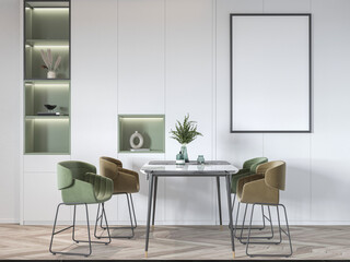 mock up poster frame in interior background, living room. 3D render, 3D illustration
