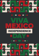 Viva Mexico. Mexican Independence Day. Happy holiday. Celebrate annual in September 16. Freedom day. Patriotic mexican design. Poster, card, banner, template, background. Vector illustration