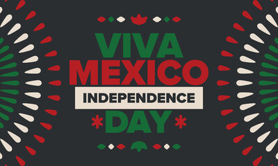 Viva Mexico. Mexican Independence Day. Happy holiday. Celebrate annual in September 16. Freedom day. Patriotic mexican design. Poster, card, banner, template, background. Vector illustration