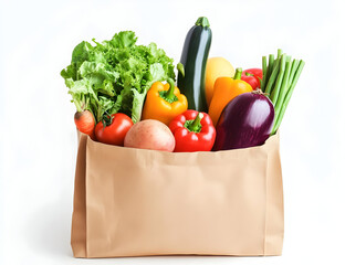 A fresh assortment of vegetables in a paper bag. Perfect for promoting healthy eating and farm-to-table concepts.