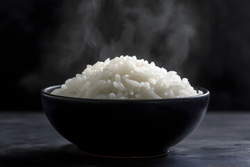 A steaming bowl of fluffy white rice, perfect for enhancing any meal or culinary presentation, capturing warmth and comfort.