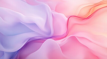 Fototapeta premium Pastel Dreamscape: Dive into a mesmerizing realm of soft, flowing fabric where ethereal hues of pink, purple, and orange blend seamlessly. 