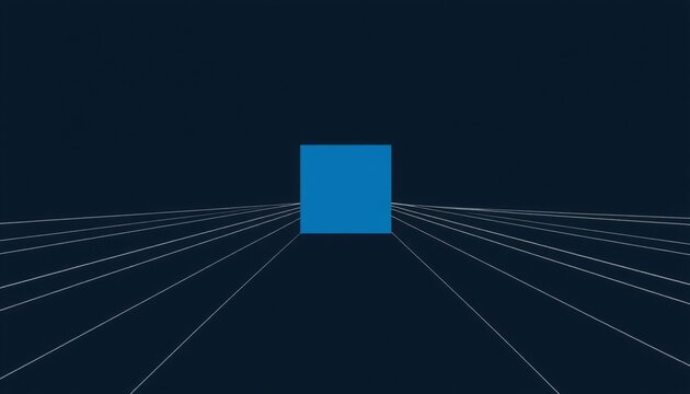 Dark background with a blue square at the center thin white lines extending outwards The minimalist design conveys a sense of mental health challenges in a clean way