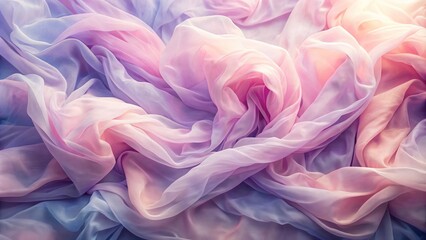 Obraz premium Softly blended gradient hues of pastel pink and lavender wrap around a crumpled silk fabric, creating a dreamy, abstract textured background.