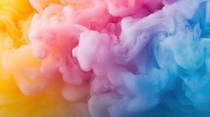 Obraz premium Vibrant swirl of colorful smoke blending in beautiful shades of pink, blue, and yellow for artistic backgrounds and designs.