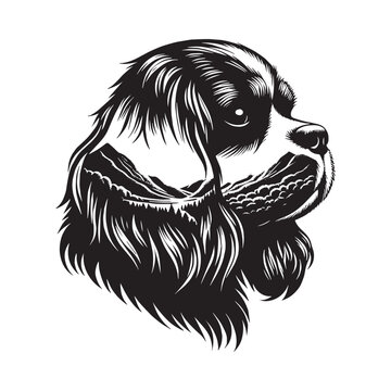 recommend clip art: silhouette of Cavalier Spaniel, filled with mountain and nature view in rough drawing,