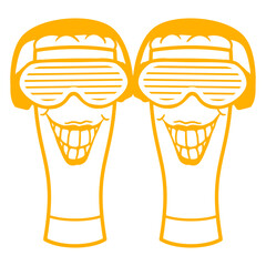 2 Funny Music DJ Beer Drink Glasses Alcohol Booze Team Friends Crew Duo Face Headphone Sunglasses Party Night Dancing Clubber Raver Comic Humor Cartoon Cool Fun Sound Disco Club Festival Concert Lover