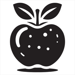A black and white graphic shows an apple